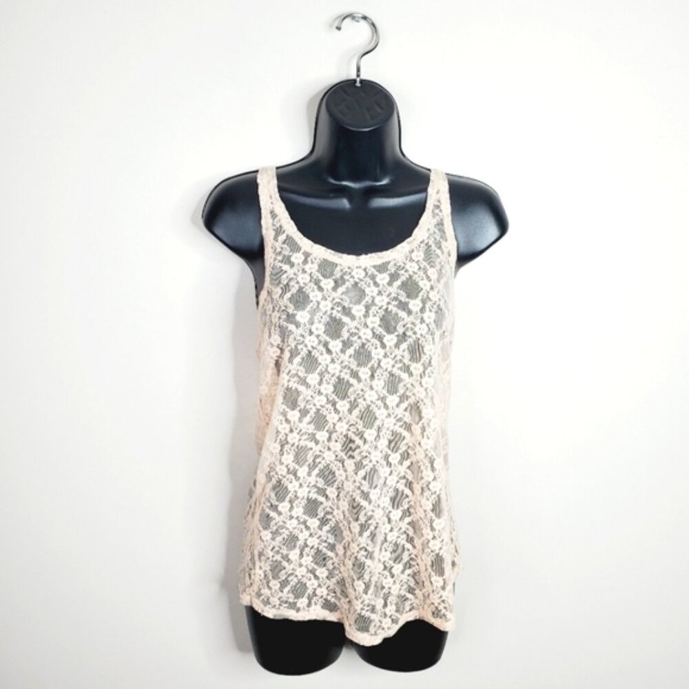 Vintage Y2K Fairy 2000s Lace Whimsigoth Lace Sheer Tank Top M